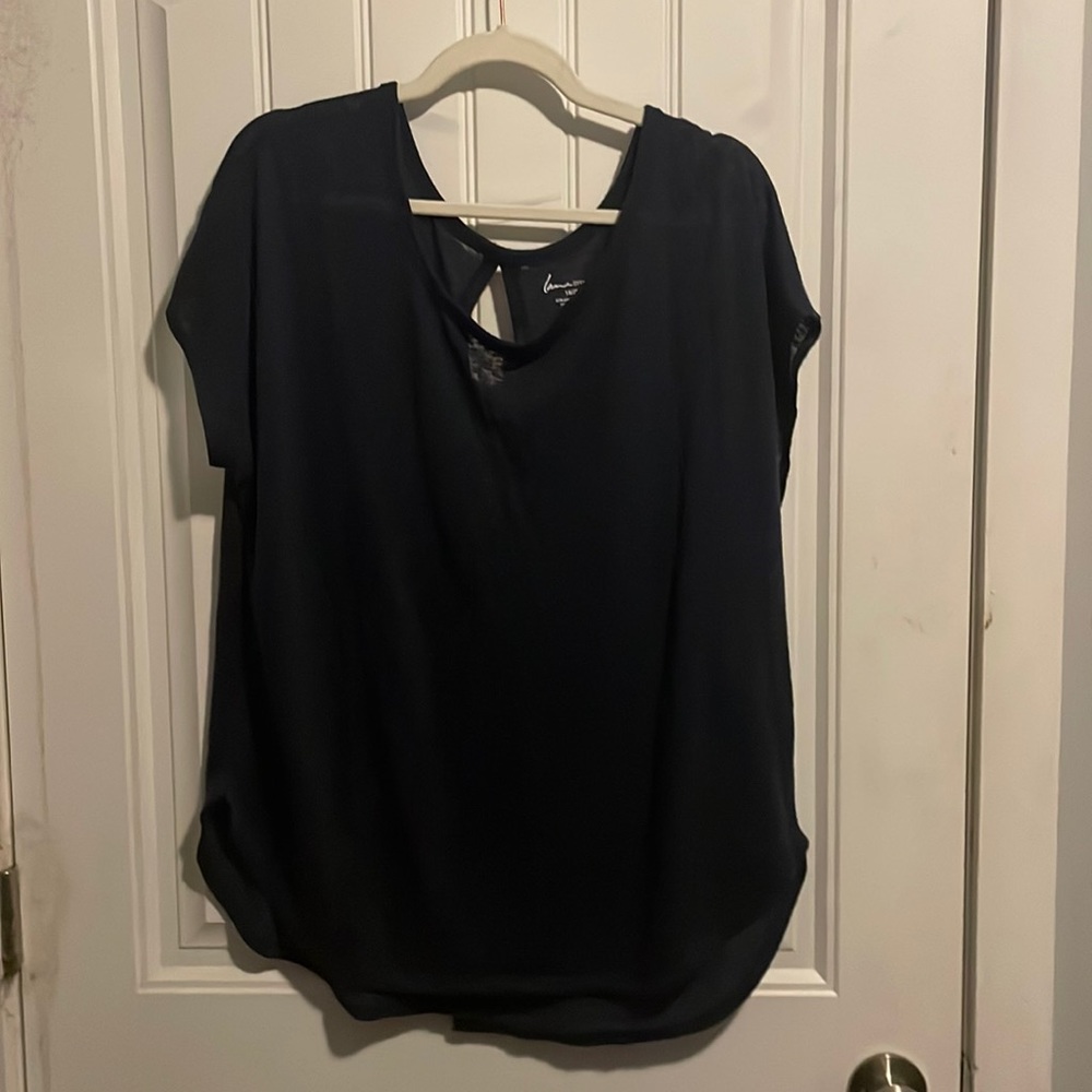 Navy blue short sleeve with partially open back